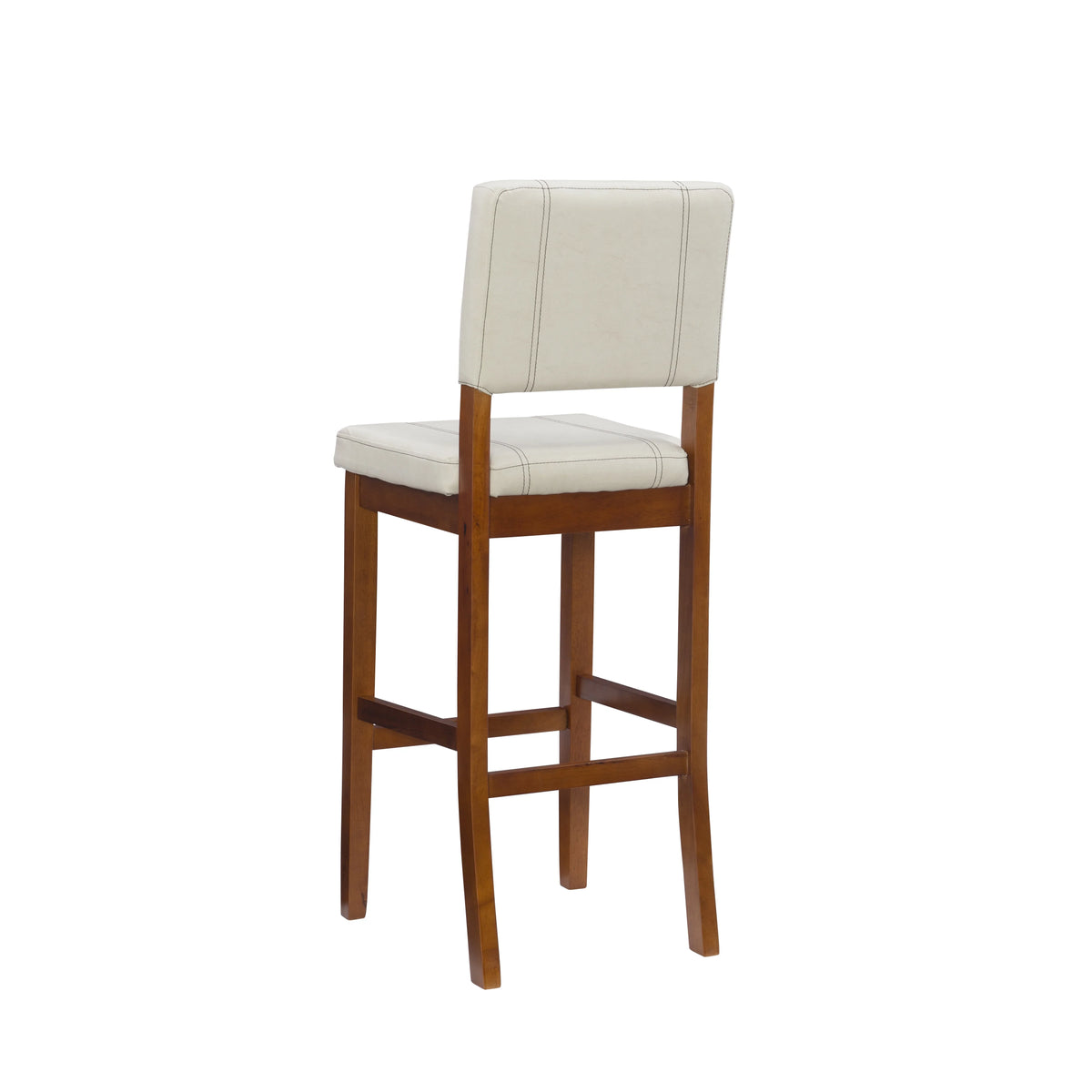 Walnut Finish Stool, Linon Padded Bar 30" Dark Mulberry with Medium PVC Height, Fabric Cream Seat