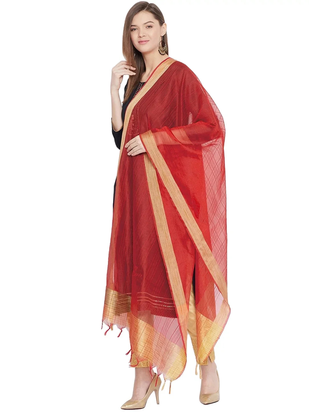 Stole, Chunni, Plain Red Scarf Indian eloria Wrap Dupatta, Woman's Shawl Ethnic