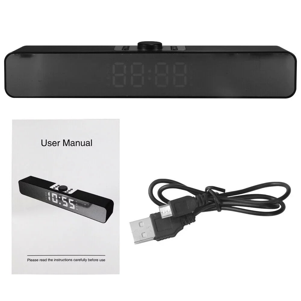 G·PEH Mirror Screen TV Wireless LED Speaker Bluetooth Bar Sound Home Subwoofer Theater(Black)