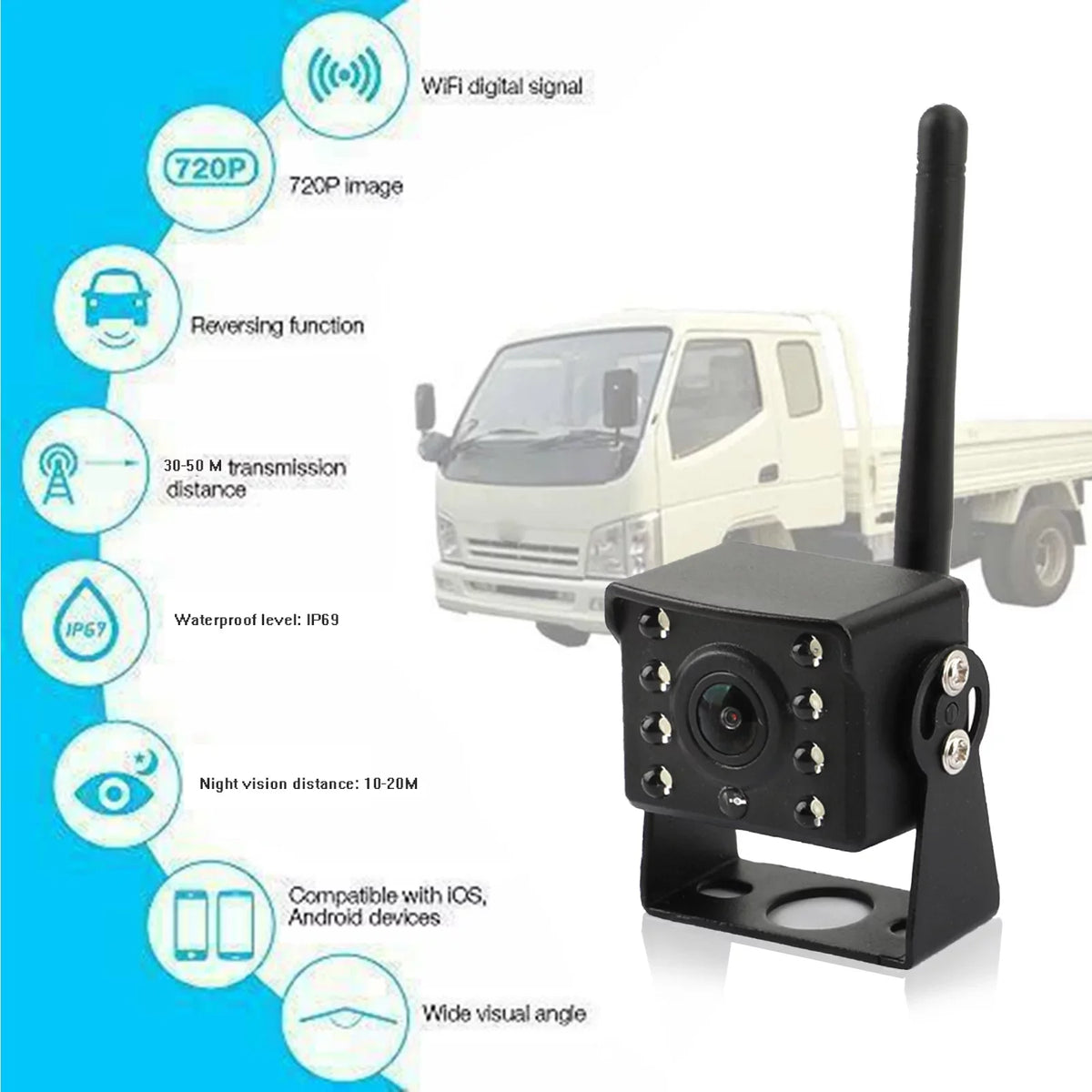 RV iOS WiFi Truck Android Camera Car Trailer View CCTV Wireless Backup For Rear