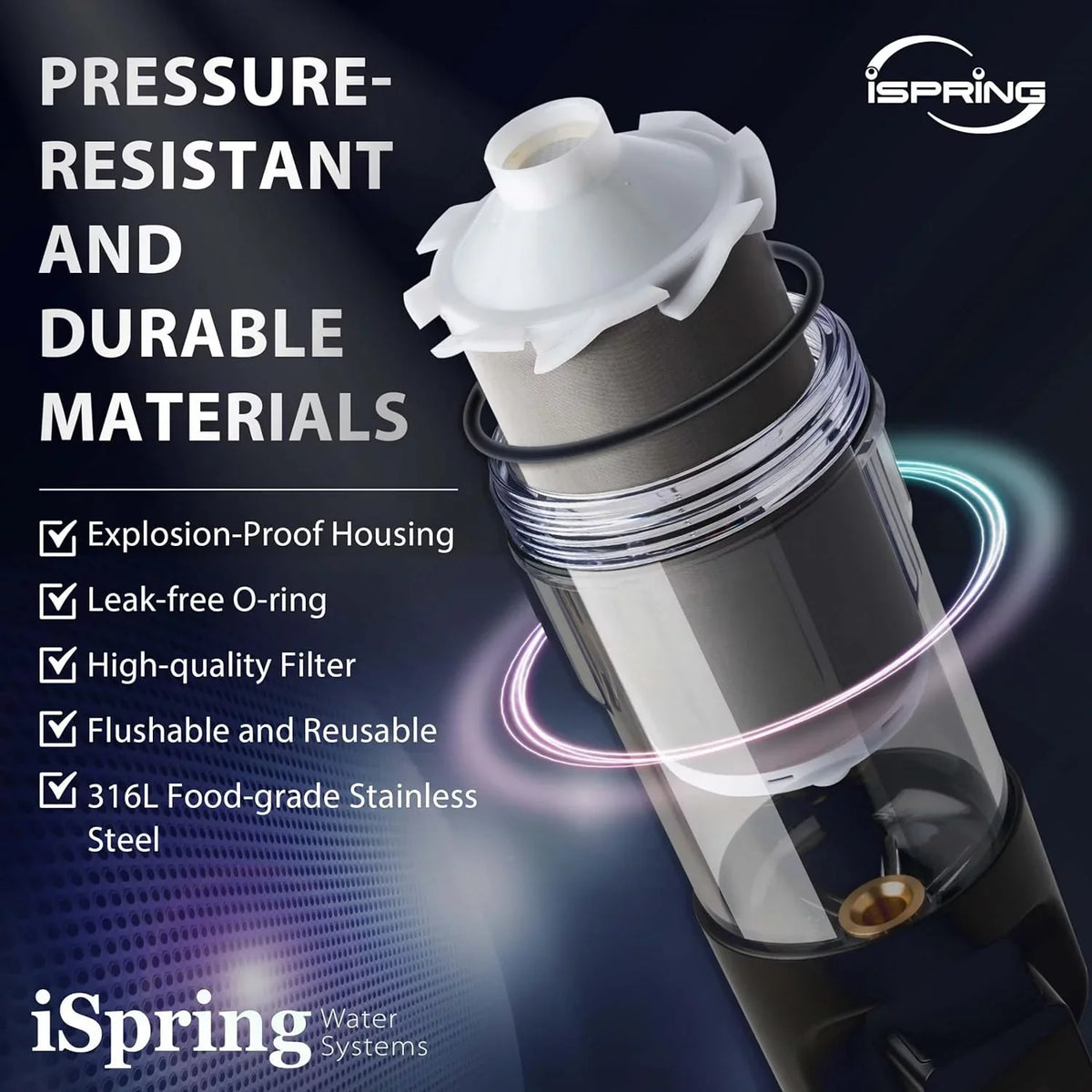 and Water Touch-Screen WSP500ARJ-BP Whole with Bypass, Clear 500 Upgraded Spin-Down Flushing, Prefilter, iSpring Size, House Modes, Auto Microns 4 Jumbo Reusable, Housing, Flushable Sediment Filter