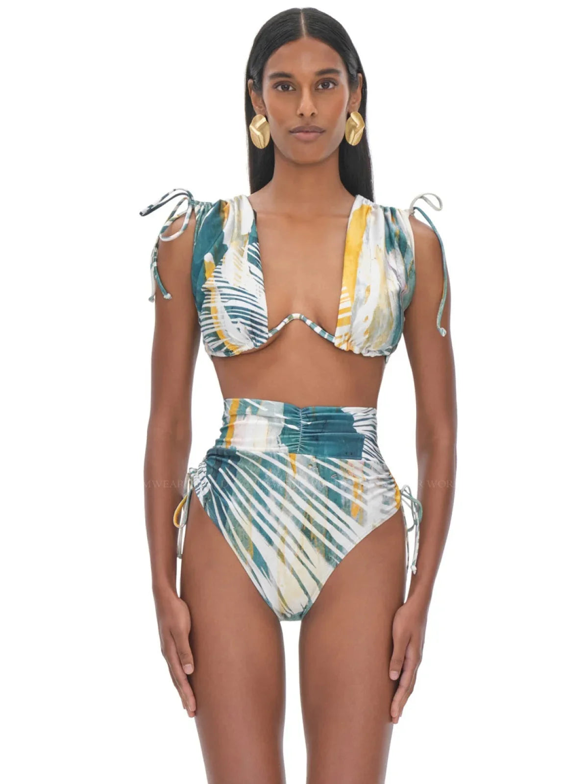 Menasa ABSTRACT Iyamah Swim Top, Bikini MULTI Underwire US Ruched Large Andrea