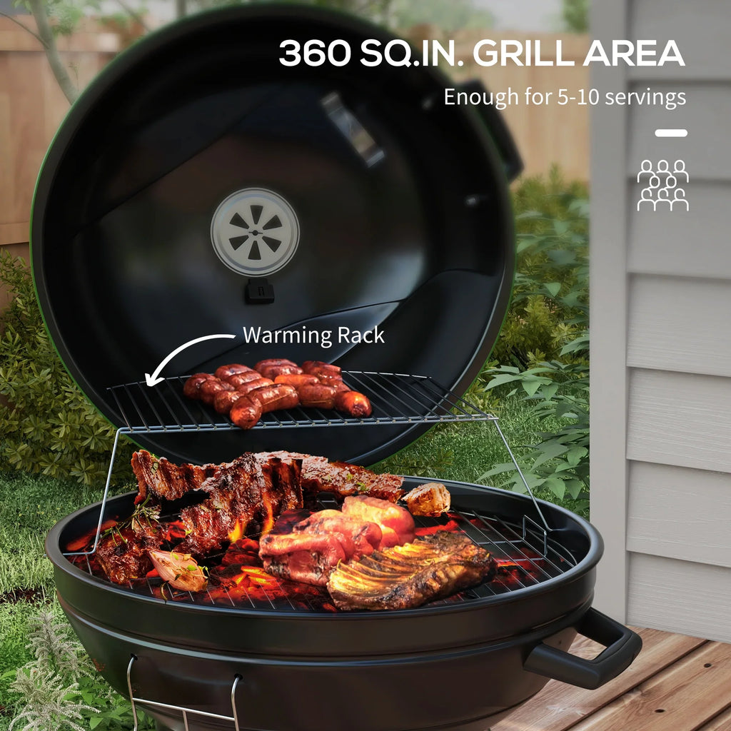 Outdoor Kettle Area, Cooking Wheels, Trolley Charcoal 360 with Party, and Green CoSoTower with Catcher Backyard 21" Thermometer Barbecue Ash Sq.In. Patio, for BBQ Shelf, Grill Built-In