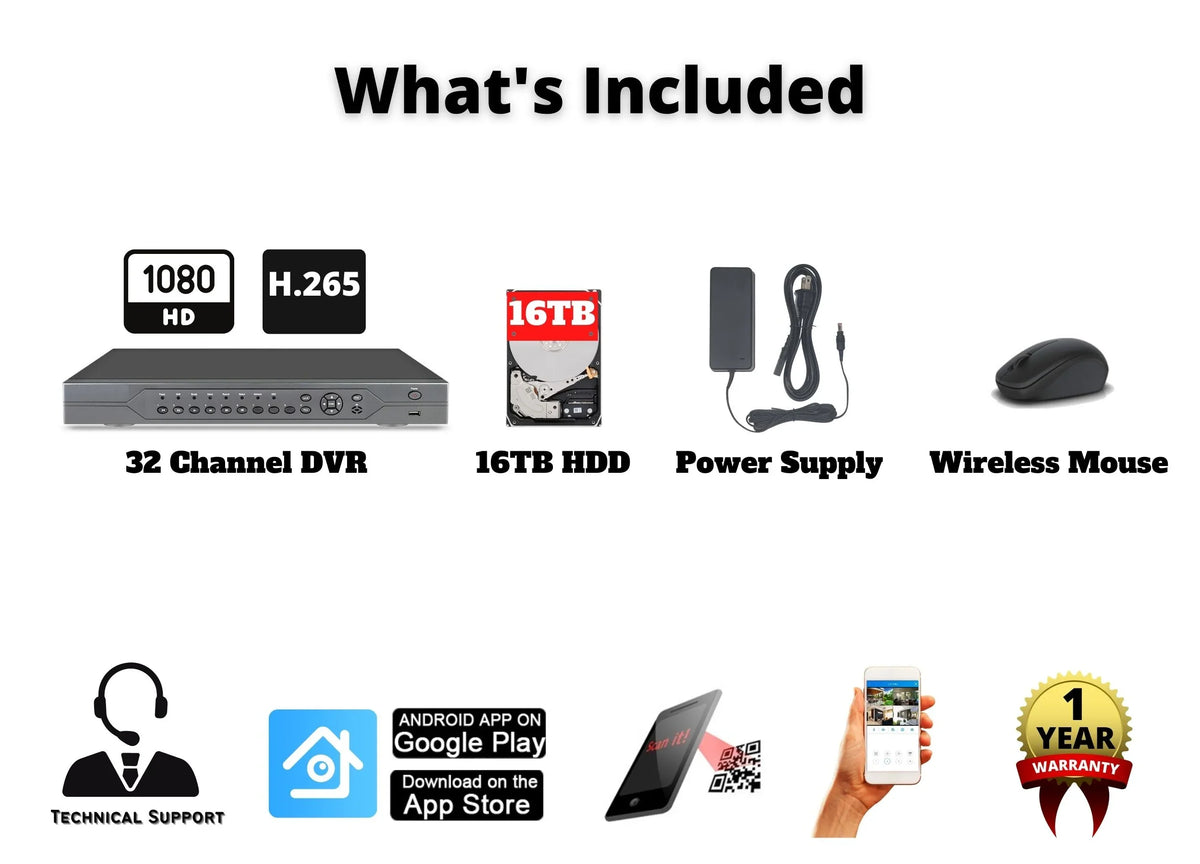 DVR 16TB HDD TVI and Security Evertech Analog Recorder Surveillance 32 CVI Channel 1080p with AHD