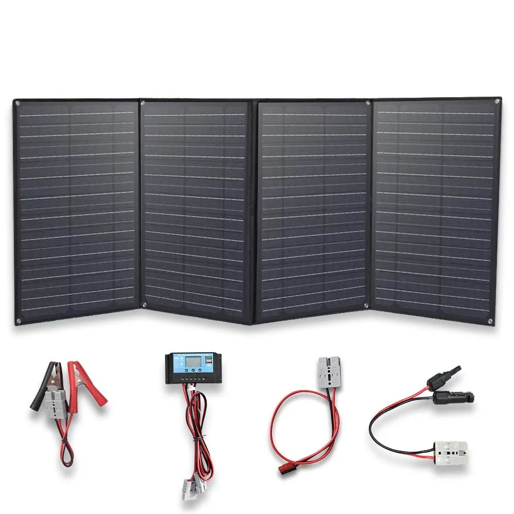 20A Black Charge Charger Camping, Power for 200w 12 XINPUGUANG Kit 12v x Solar Leisure 4 50 volt Hiking, Panel Solar watt Controller Outdoor Battery Station Generator Foldable