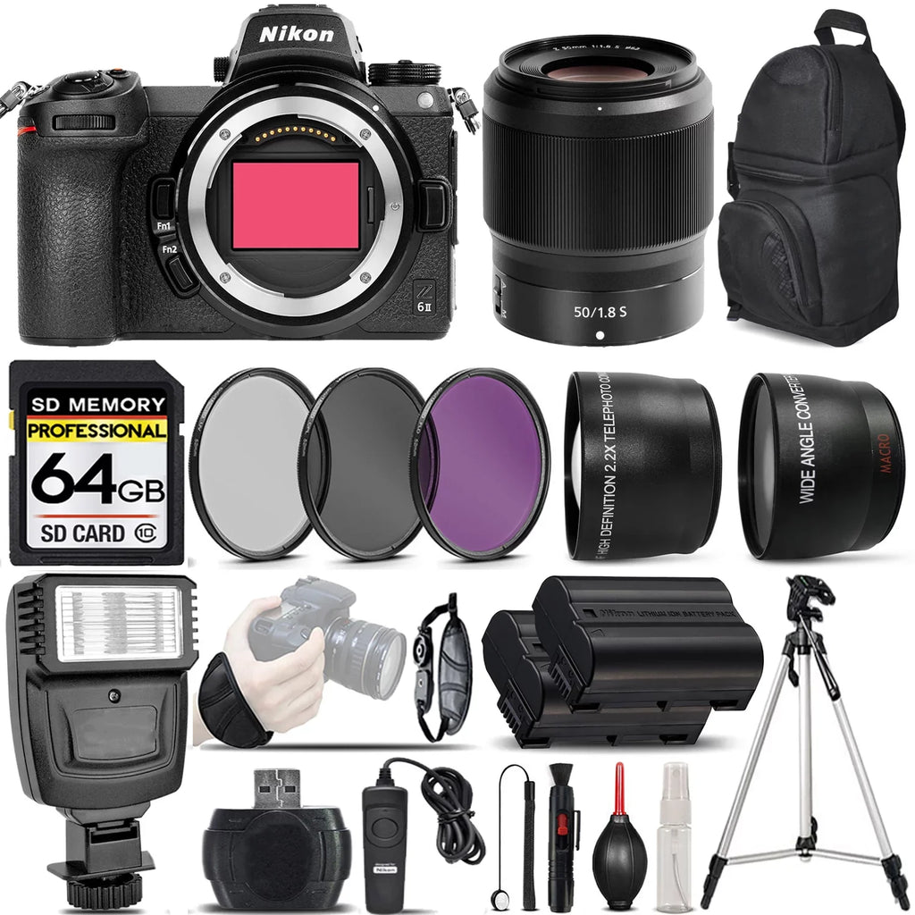 2.2x II - Version + Memory Wireless Lens Angle 0.43X International Camera 50mm Mirrorless Filters Wide Lens S + Flash with 64GB + Z6 + Telephoto UV-CPL-FLD Digital Remte Nikon Lens Card + f/1.8 +