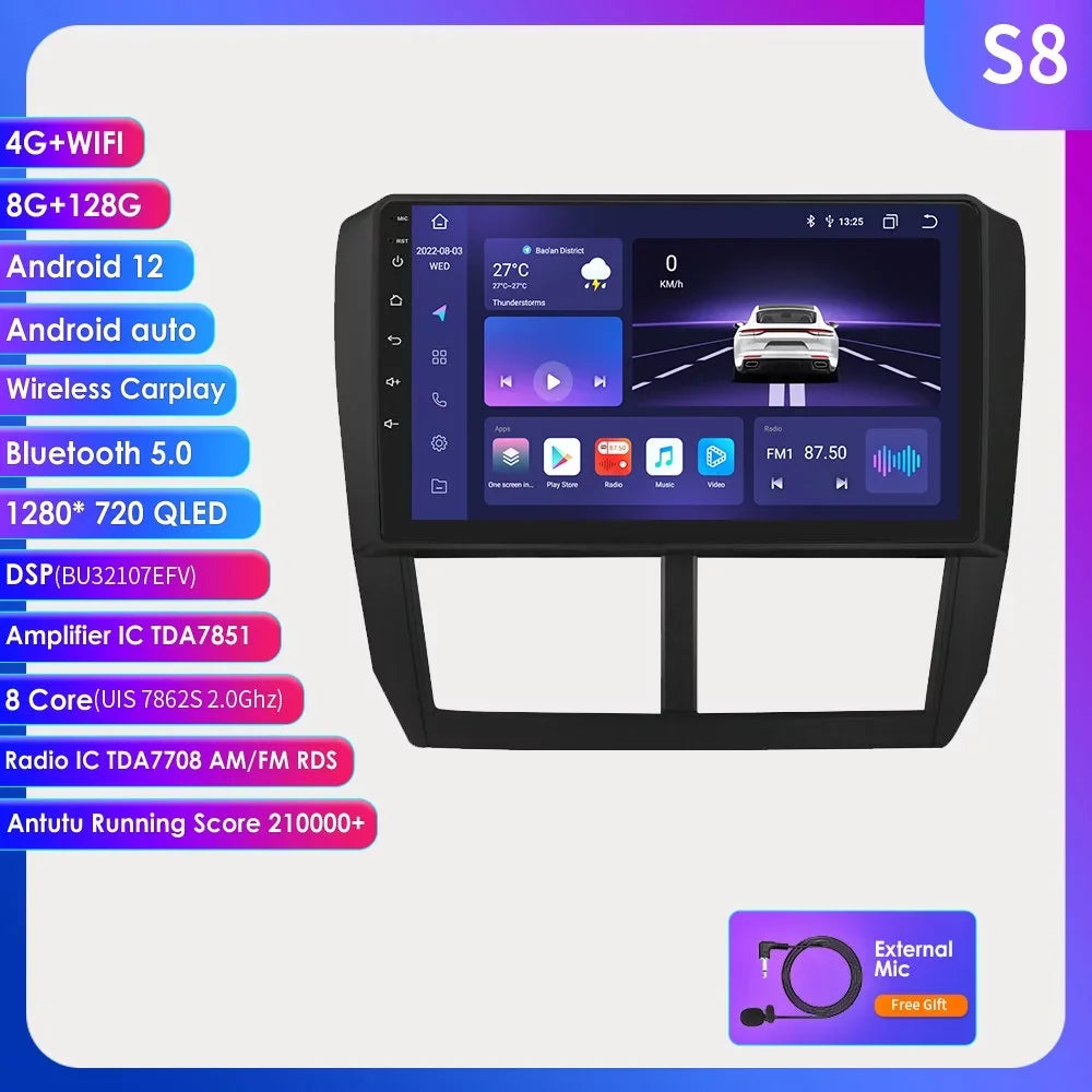 Impreza 8+128GB Subaru For Bluetooth Navigation GPS Stereo Forester 12 STI Wifi Unit RDS Android 2008-2014 Carplay Car Radio Head WRX