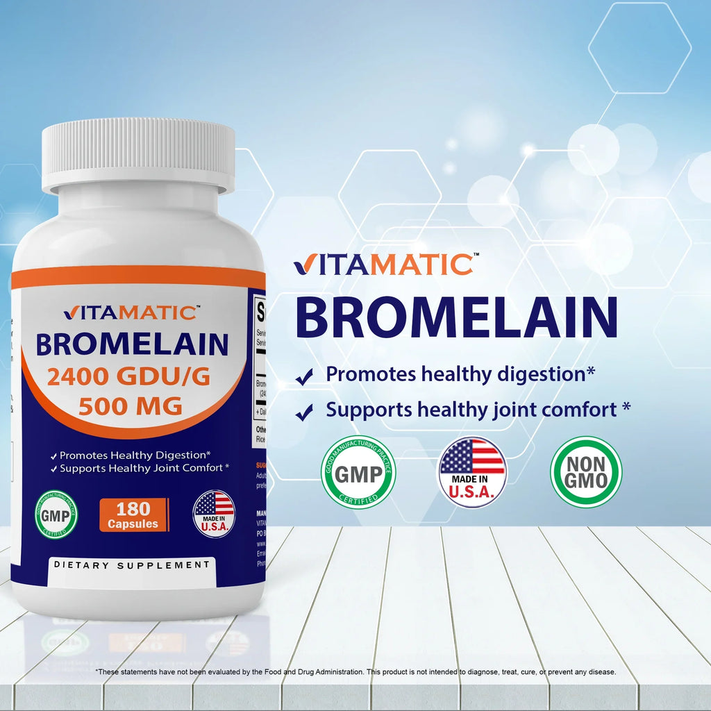 GDU/g, 500 Pack 2400 mg Vitamatic 180 2 Bromelain Capsules