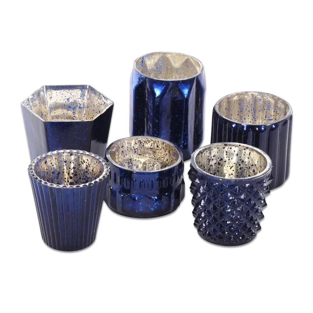 Mismatched Candle Koyal Blue Wholesale Glass Candle Holders Votives Holders, Candle for Mixed Mercury Navy 6−Pack,