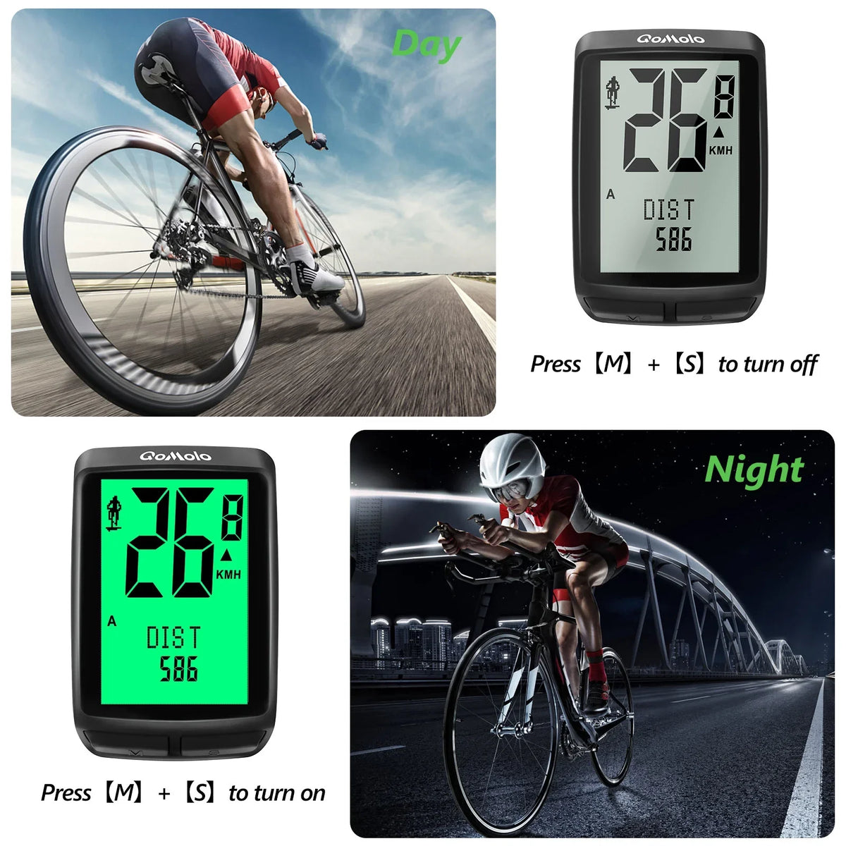 Wake-up Screen Bike Display LCD Bike IPX6 Wireless Multi-Functional Computer Automatic Waterproof Backlight Cycle Large Speedometer, Computer,