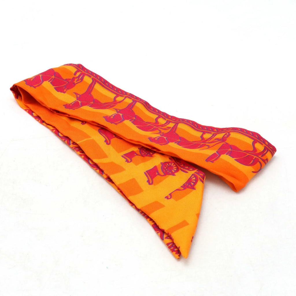 Anniversary Silk Orange 5-4-1 24 HERMES Muffler (Good) 10th Twilly Pre-Owned Hermes Faubourg Ginza Scarf 100%