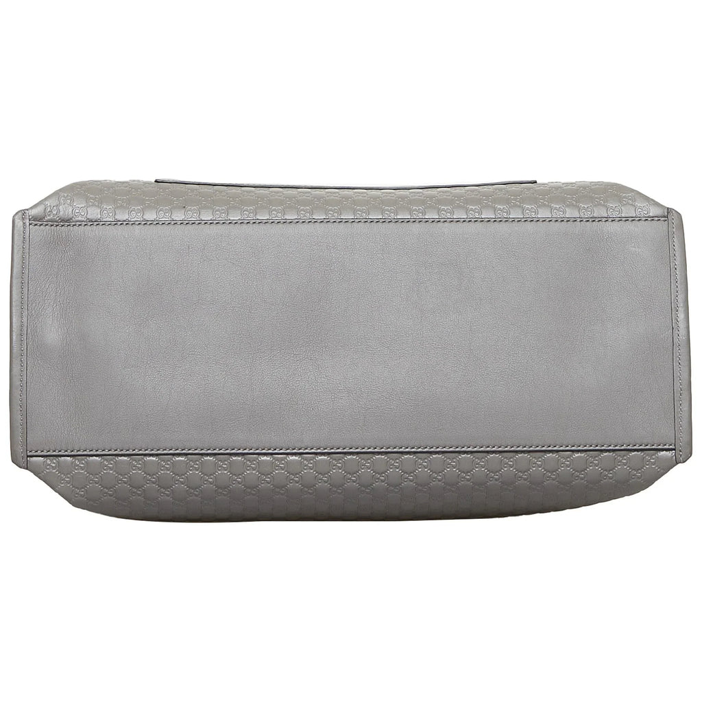 Leather (Good) Calf Pre-Owned Unisex Microguccissima Gray Satchel Authenticated