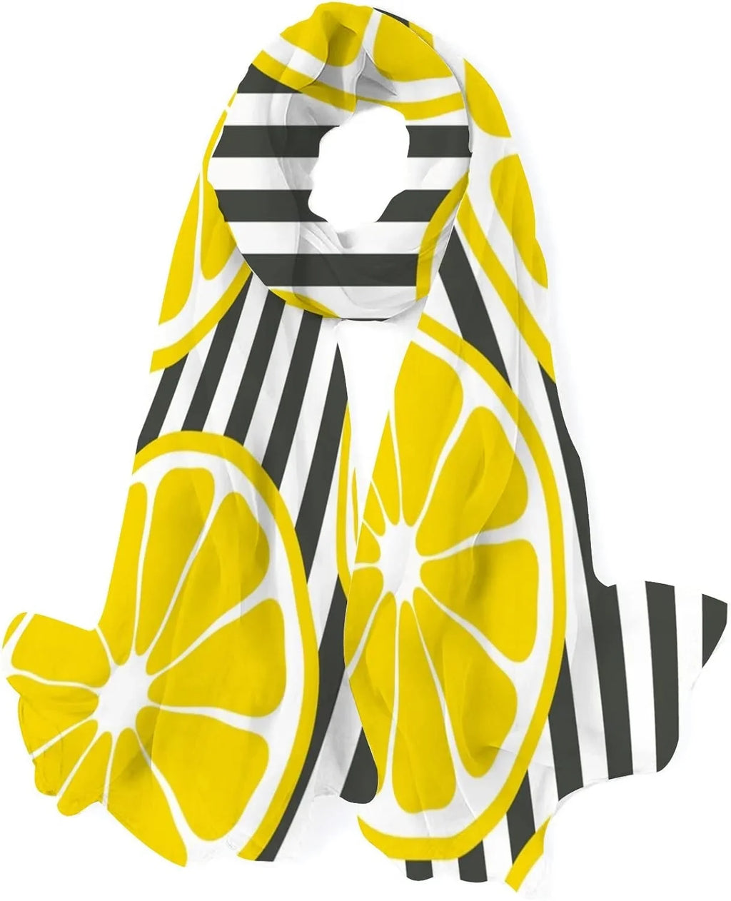 Fresh Stripes Lemons Neck Silk Wrap On for Shawl Lightweight Hyjoy Scarves Scarf Women Long Girls
