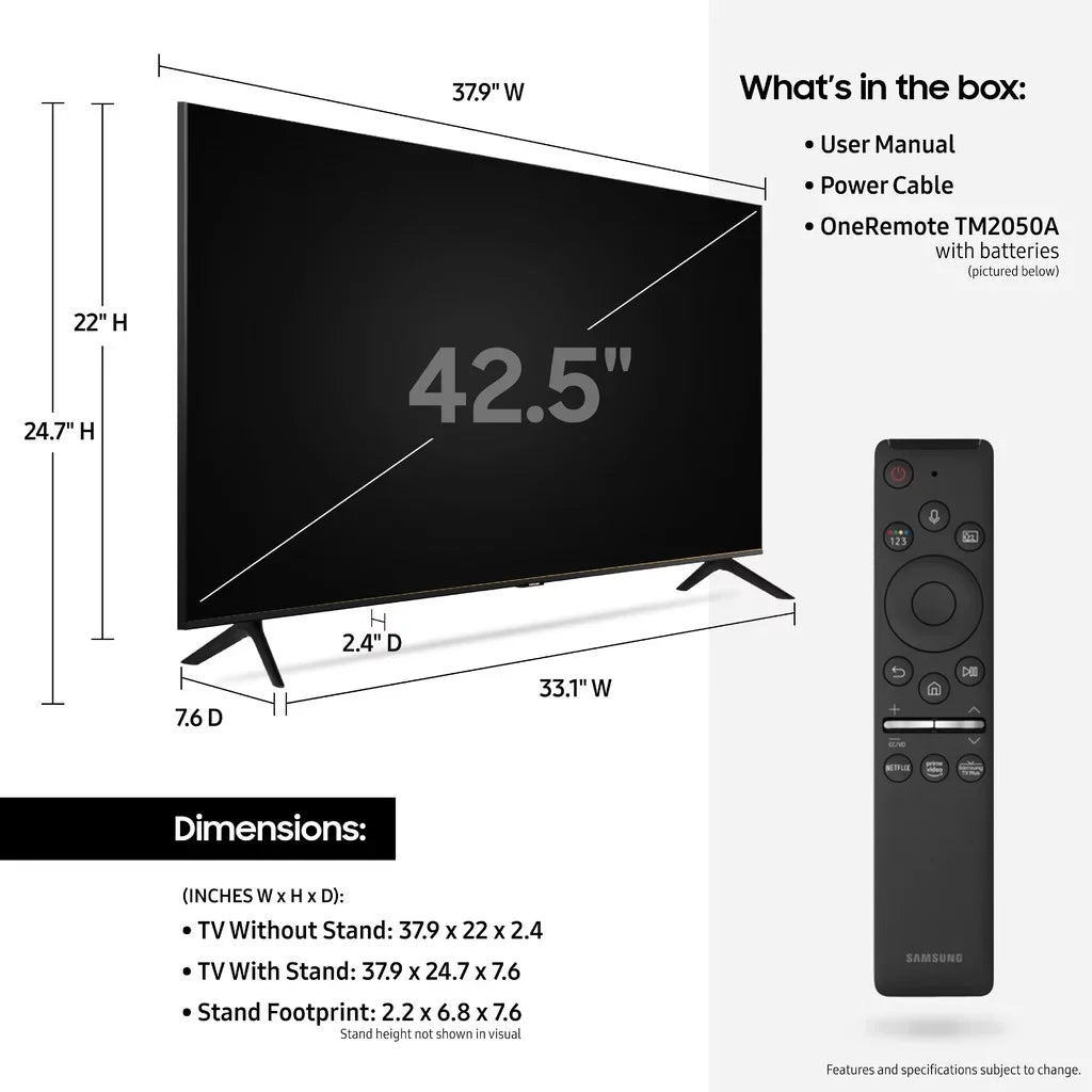 (2160P) 4K Class TV 2020 Crystal 43" Smart UN43TU8000 HDR LED UHD with