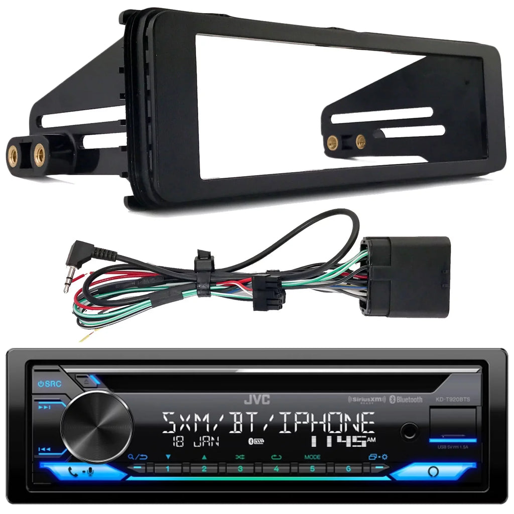 Radio Harley Select In-Dash AM/FM Touring Player JVC Kit AUX Bundle Single-DIN USB Single Bluetooth 1998-2013 Davidson Installation Stereo DIN Receiver CD Motorcycles) KD-T920BTS (Fits with Combo