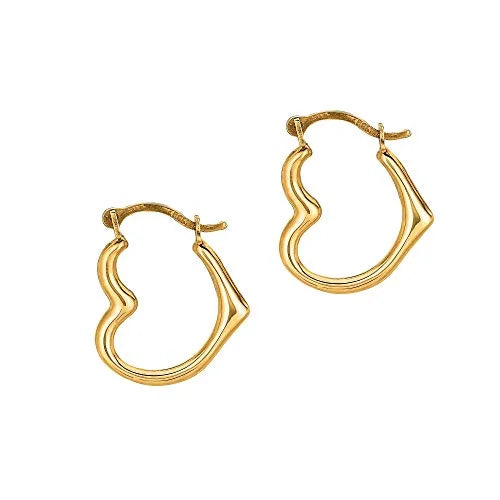 Yellow 10K Heart Gold Real Earrings Hoop