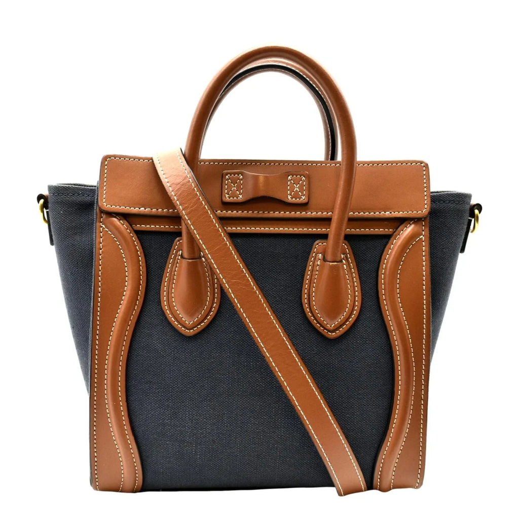 Bag Denim Pre-owned Bicolor Luggage Crossbody Leather Tote CELINE