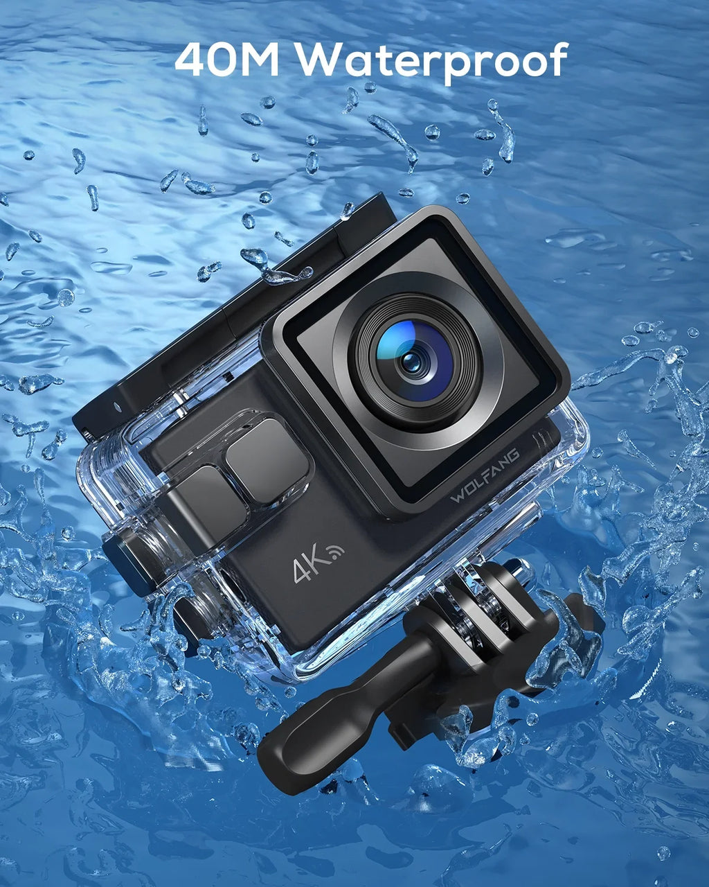Waterproof EIS Action Camera WOLFANG Action Underwater Video WiFi 20MP Camera 4K 170� 40M Stabilization Camera Cam