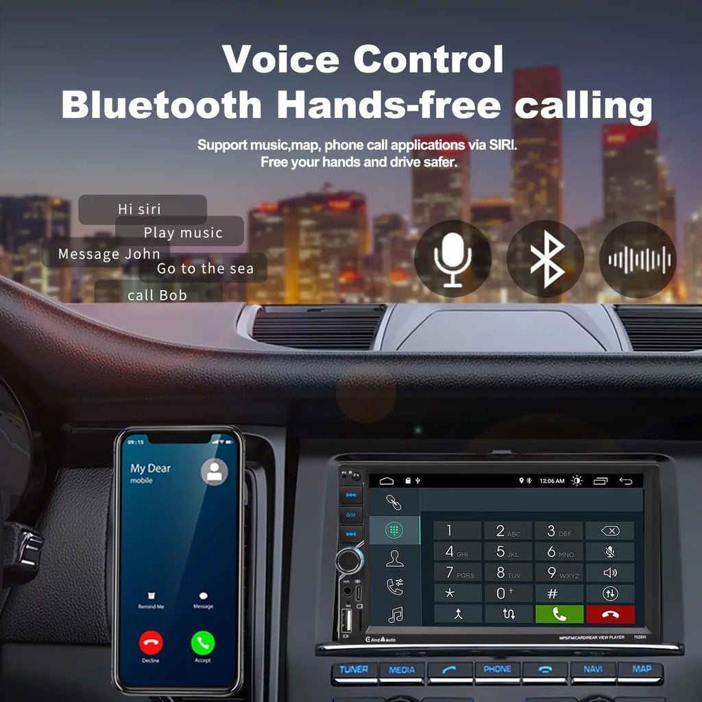 Radio Din SD Auto,Type-C FM Car Alondy Mic Voice Double AUX Link,Backup Audio Control,External Camera,Bluetooth USB,7" Touchscreen,Mirror Wireless Receiver Stereo,Compatible with CarPlay/Android DSP