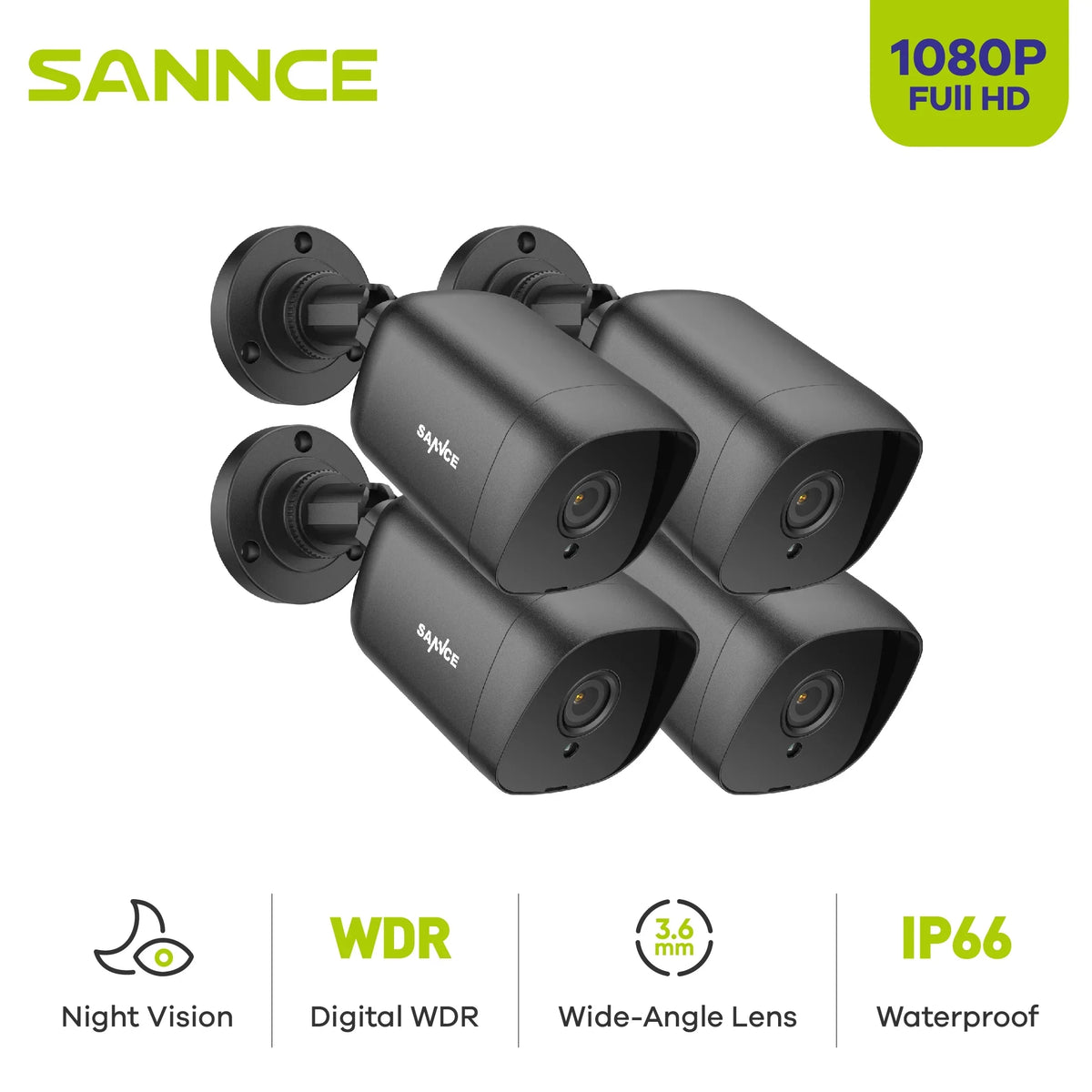 Wired for System Waterproof TVI-HD IP66 DVR CCTV Camera Security Camera 1080p 100 Security with Full Analog Vision SANNCE ft Outdoor Night HD