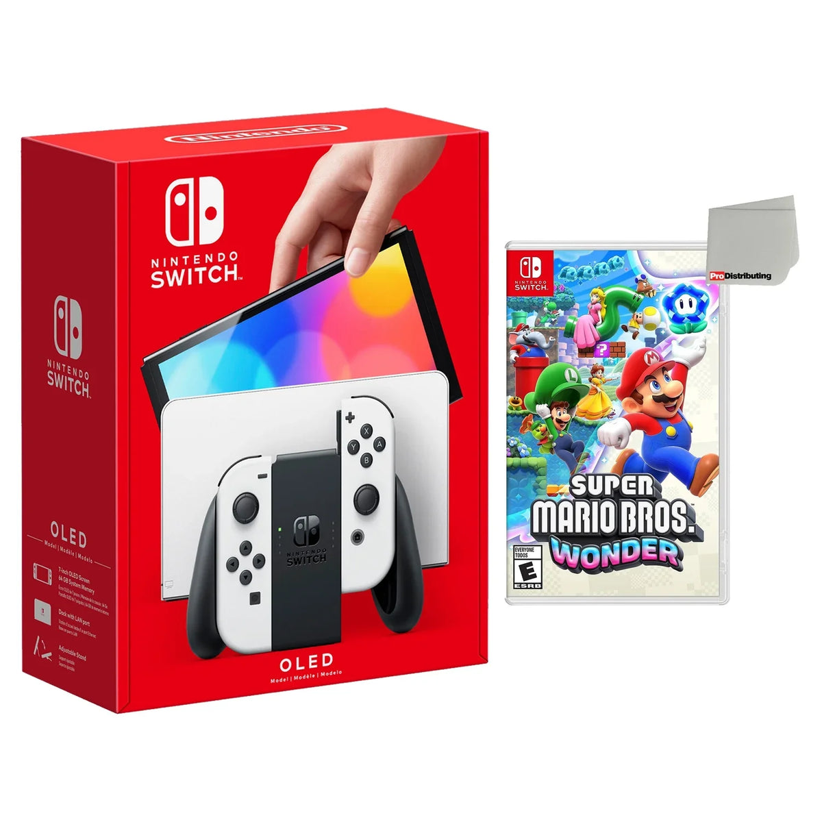 Switch Joy‑Cons with Mario and OLED Nintendo Wonder Super White Bros Bundle