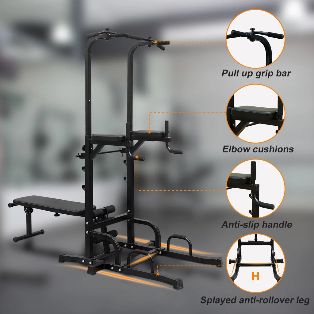 Stand Station Height Bar Equipment Pull Training Power Tower Up Heavy Duty Adjustable Fitness Multi-Function Bench with Gym,Steel Home Dip for Office