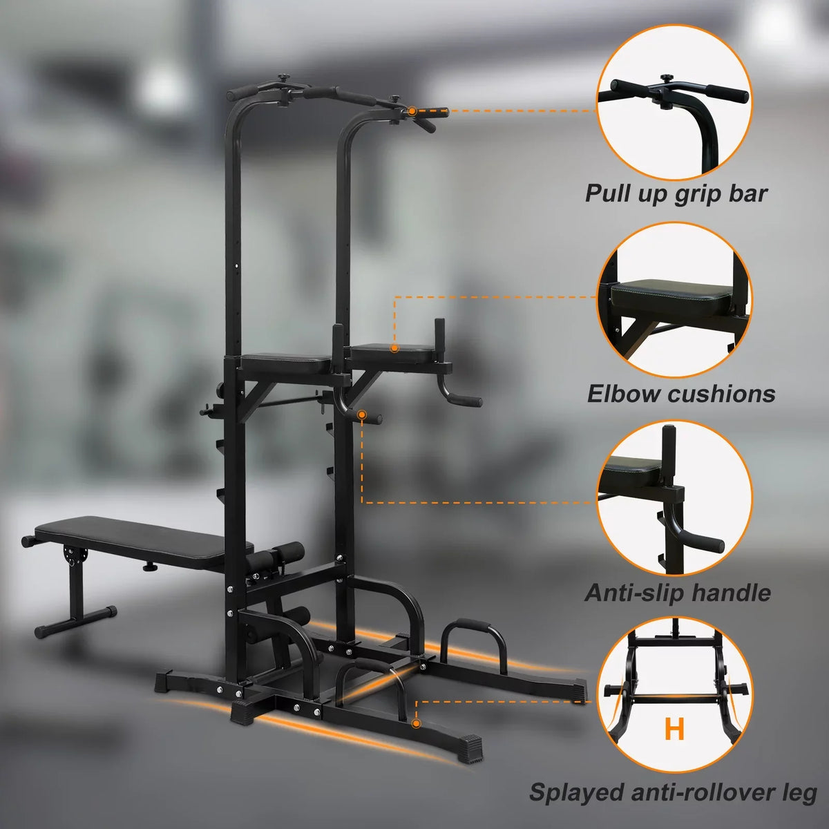 Stand Station Height Bar Equipment Pull Training Power Tower Up Heavy Duty Adjustable Fitness Multi-Function Bench with Gym,Steel Home Dip for Office