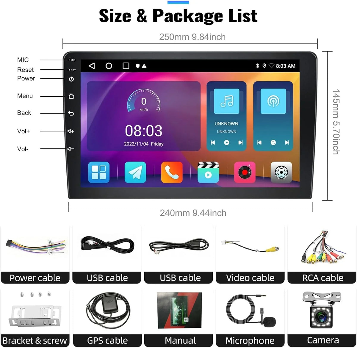 Camera with Bluetooth FM Radio Navigation Stereo 1080P Link Theme with 13 Carplay,10.1 GPS Mirror USB inch Touchscreen Android WiFi Backup 1+32G Car HD Support Receiver Player Change