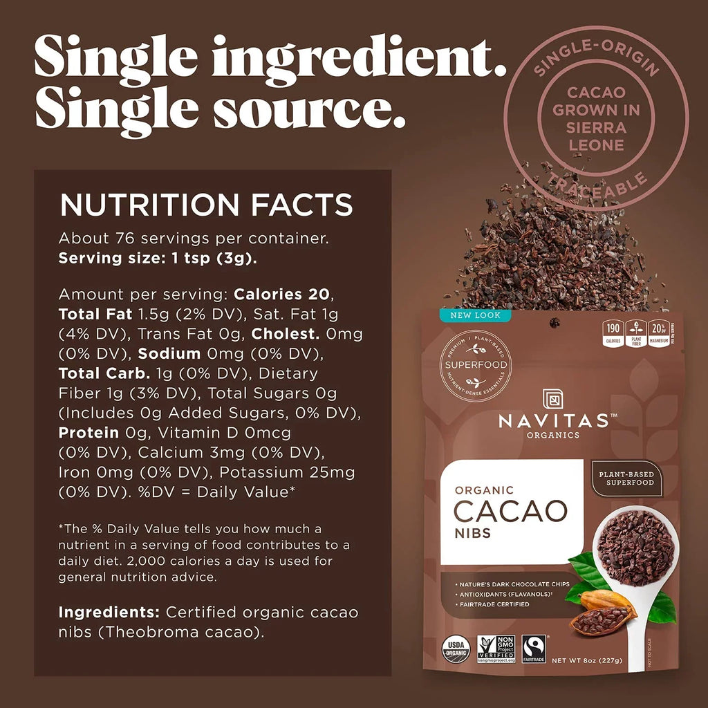 Organic, Nibs, Servings 76 Non-GMO, Gluten-Free Raw Trade, oz. Cacao Navitas Bag, Fair 8 Organics