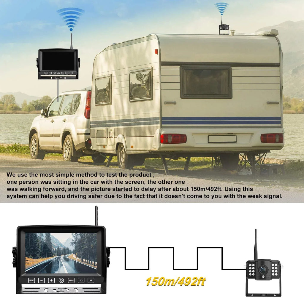 Camera with Cam Monitor Button Range Operation Trailer Long Backup Wireless Xroose with RV Camper Digital DVR AHD Motorhome 1080P Touch Dual for 7” Truck Side View CM2 Rearview System Rear Signal