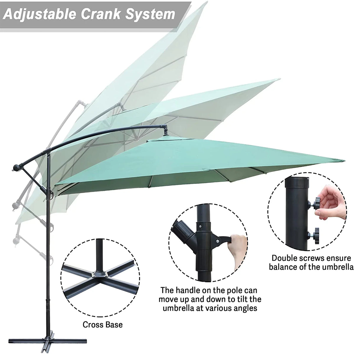 Adjust Patio Easy Poolside, Garden, PRODUCT Lawn Green Umbrella Outdoor Backyard, and Umbrellas Tilt 10 Polyester for FT KARMAS Offset Hanging