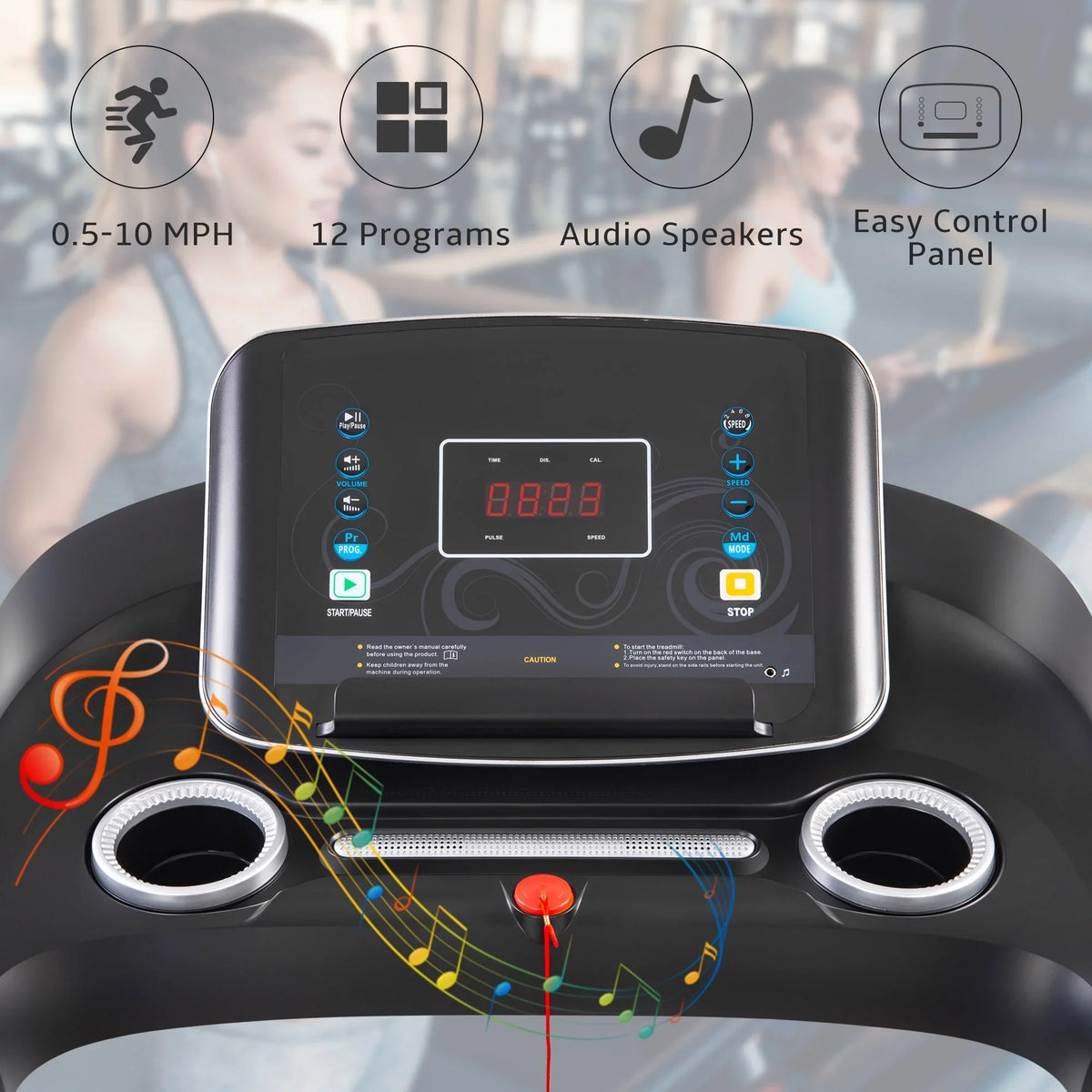 Motorized Speakers, Gym MPH Incline for with Max. Audio Treadmill Home 10 and aixvx Electric