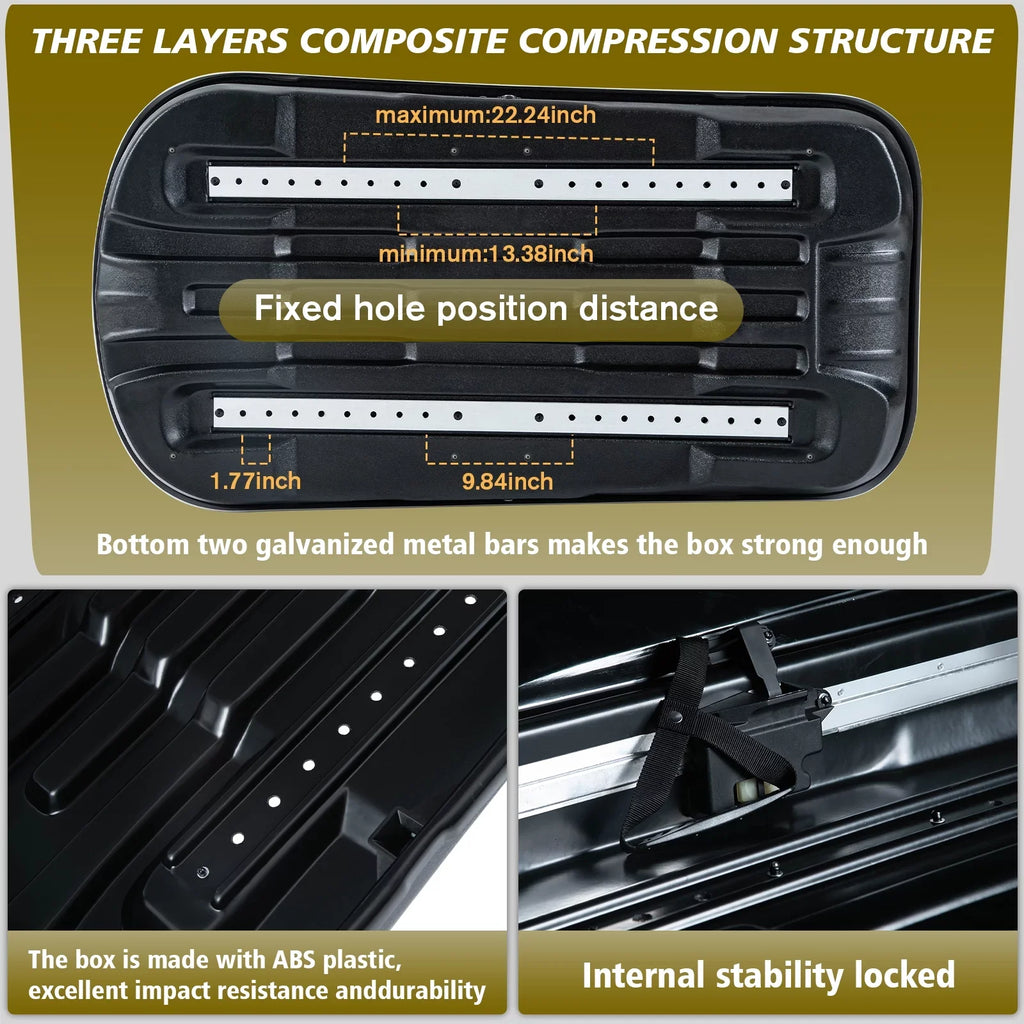 14 for x Cargo Rooftop Rooftop Carrier Large Locks, Hard Cargo 56.3" Box Cargo Shell Box with x 2 Rooftop Double 13.8" SUV 30.3" W Black Waterproof H, ft³ L