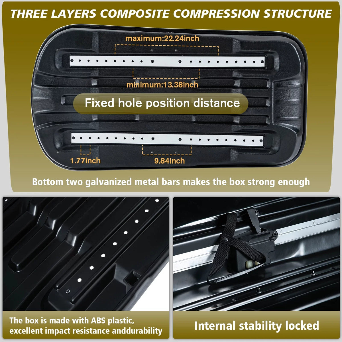 14 for x Cargo Rooftop Rooftop Carrier Large Locks, Hard Cargo 56.3" Box Cargo Shell Box with x 2 Rooftop Double 13.8" SUV 30.3" W Black Waterproof H, ft³ L