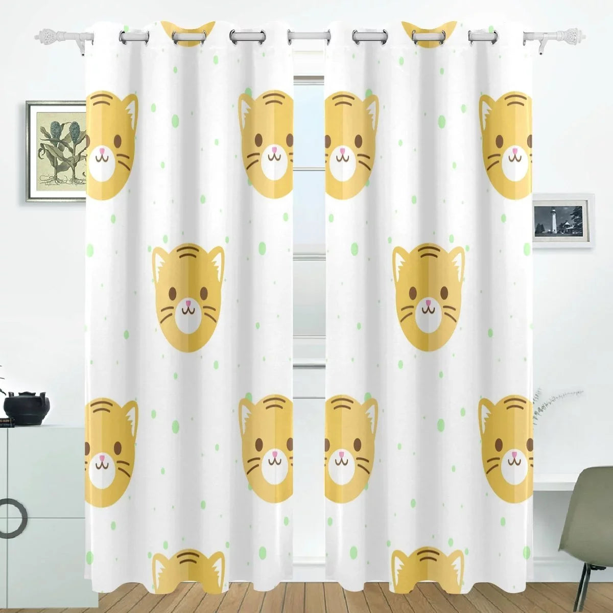 Cartoon Inches) Living Curtains Window Blind Thermal Blackout POPCreation Curtain Darkening Bedroom Heads Pattern Curtain Flat for Panel (52Wx84L Tiger Room,2