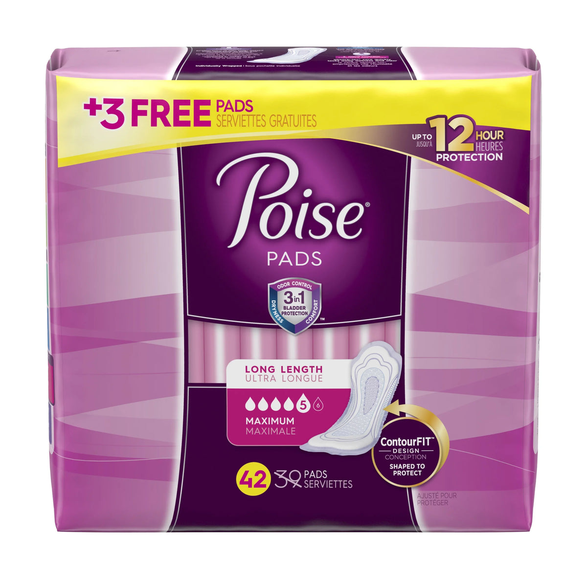 Pads Long, Absorbency, Women, Incontinence 42 for Maximum Poise Ct