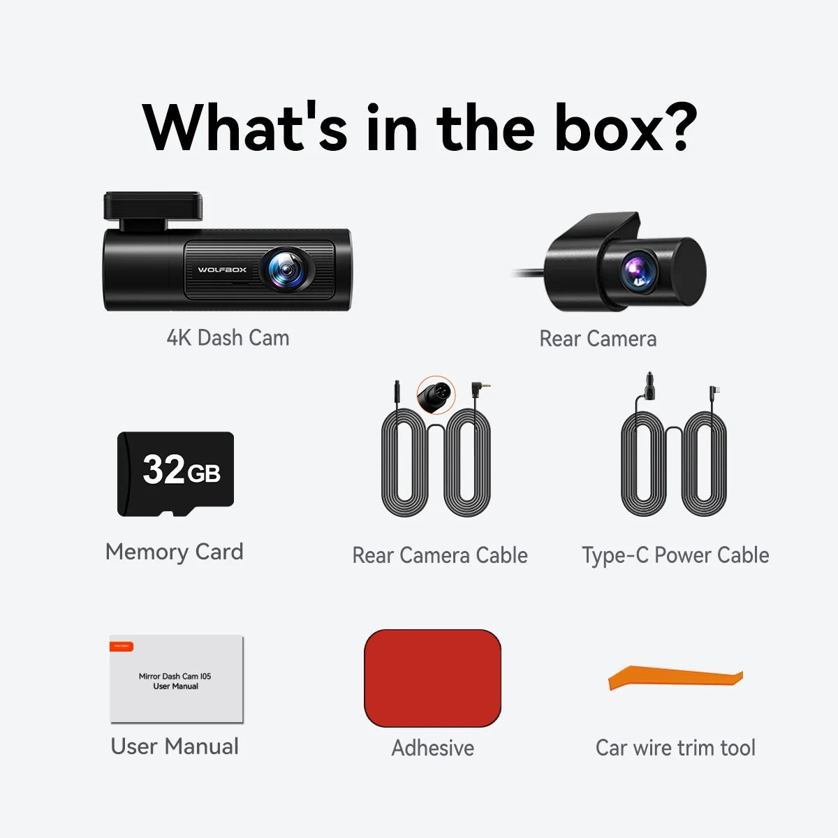 GPS Night Loop Rear UHD Dash 4K Dashcam 1080P WDR, Front and Rear, Recording and WiFi, Card, & DashCam Front WOLFBOX Car with Vision, with Free 32G Cam