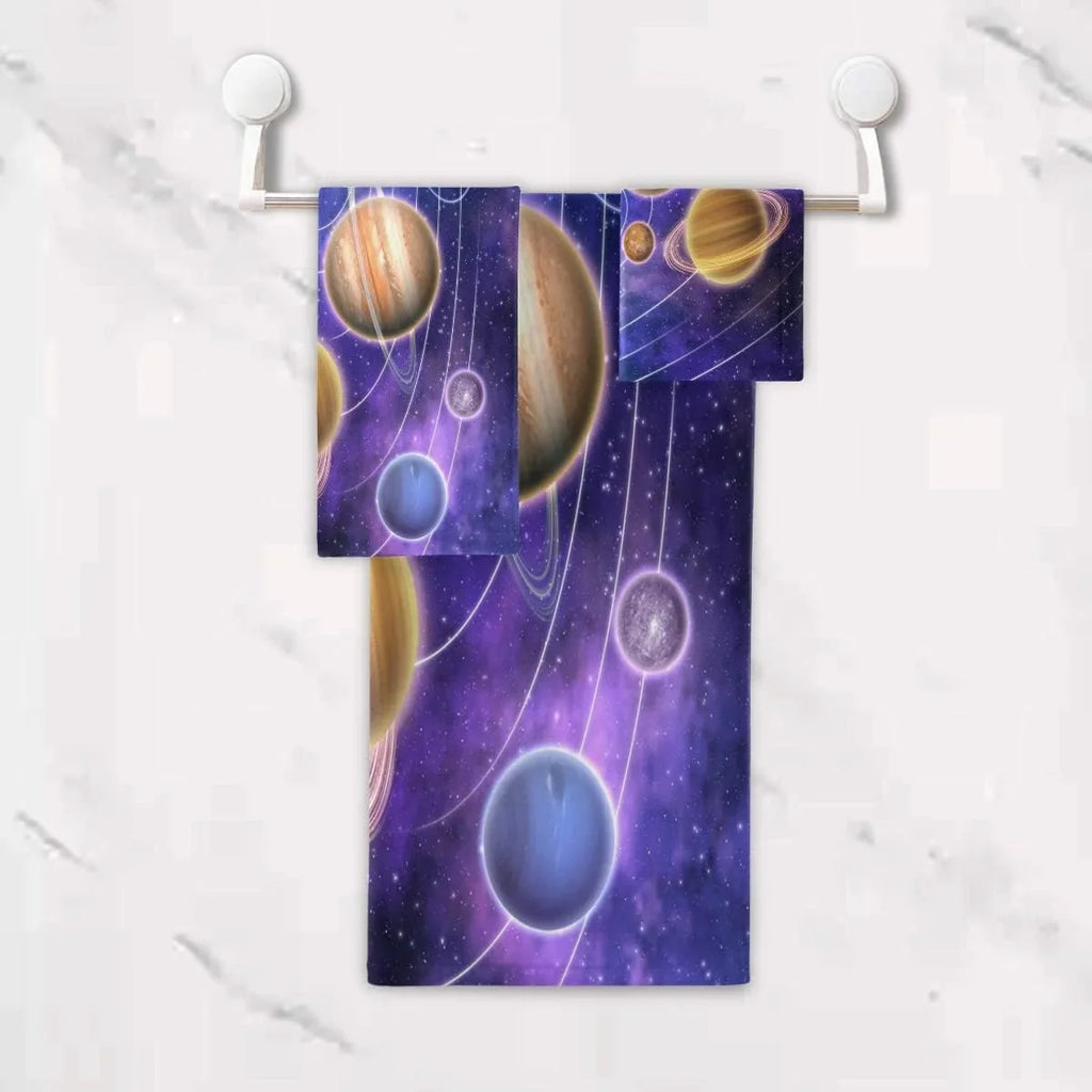 3 Coolnut Piece System Planets Towels Bath Set, Hand 1 Washcloths 1 & Quick-Drying and cloth Towels 1 Wash Absorbent, Solar Towels,