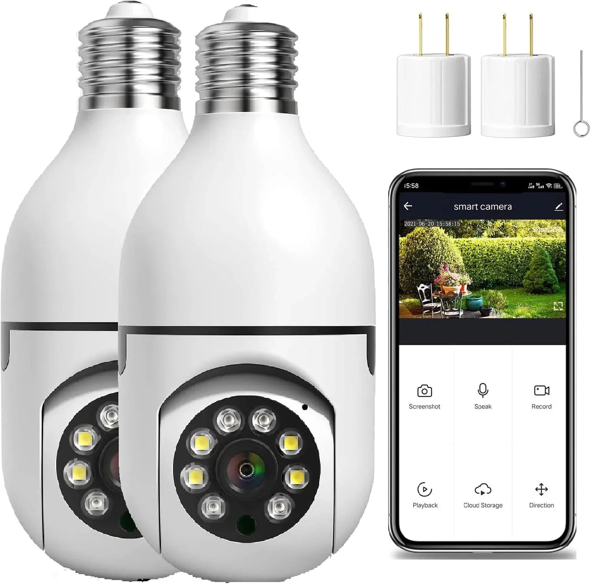 Pack Outdoor Light for Home Smart Security 3MP 2 Light , Socket Camera Bulb Camera 360° Security, Security