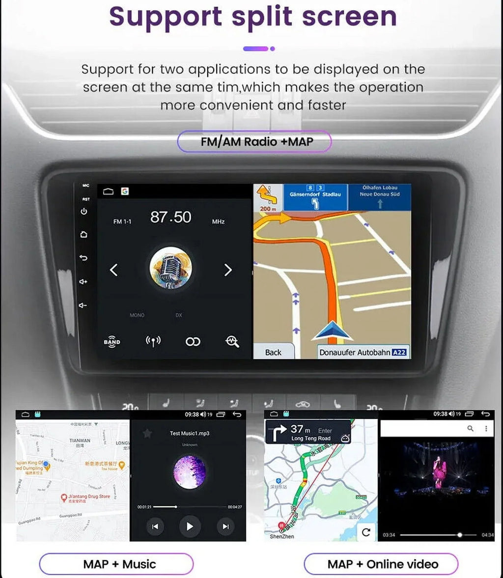 DSP Universal Wireless Stereo in-Dash 1280X720 Din 9" Double QLED Carplay Screen Auto Multimedia Android GPS Navigation Head Store,YouTube Car Player,Weather,Play Android Radio Unit 4+32G AM/FM