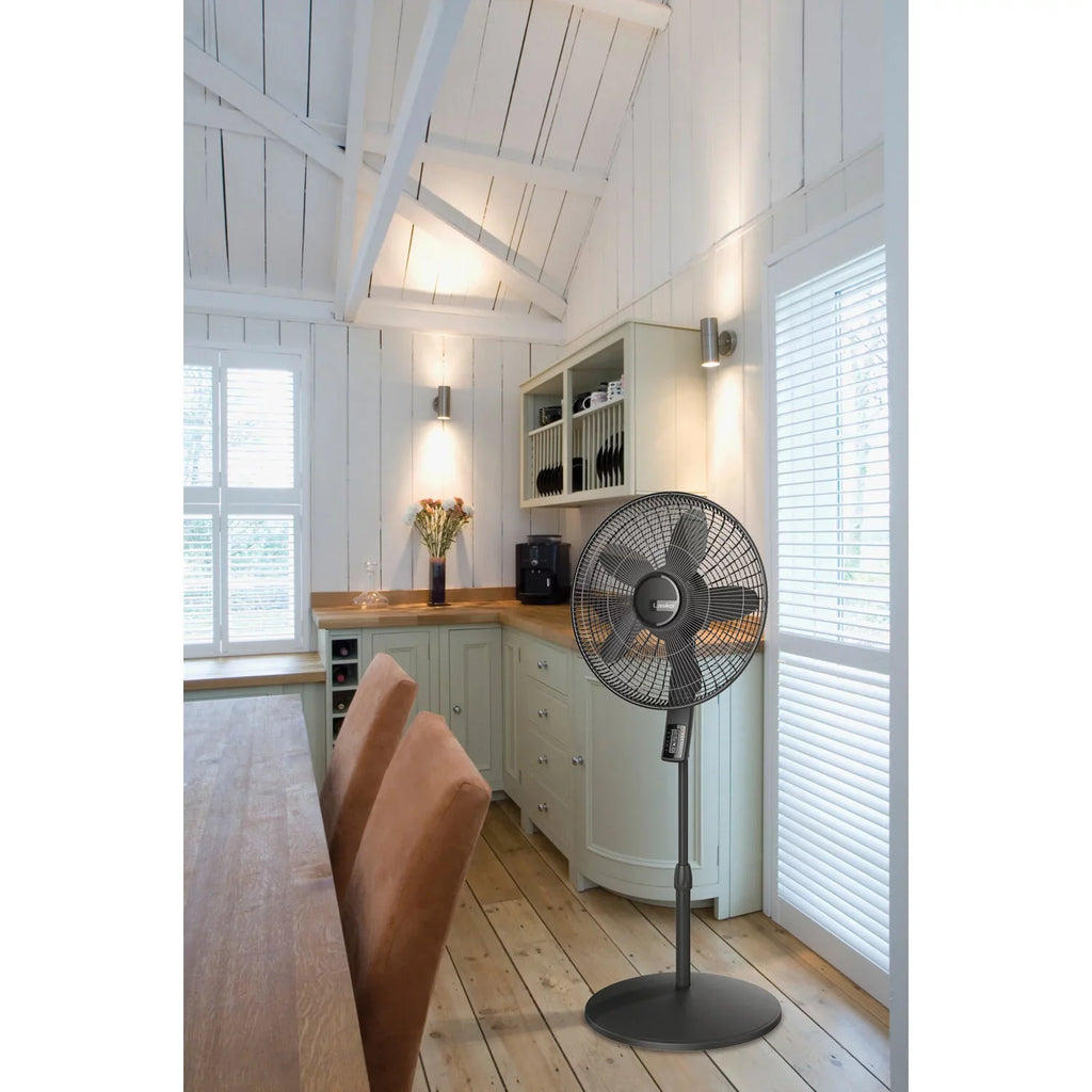 Lasko and with Fan Collection Elite Adjustable Thermostat, Remote Control Black Pedestal Blade Quiet