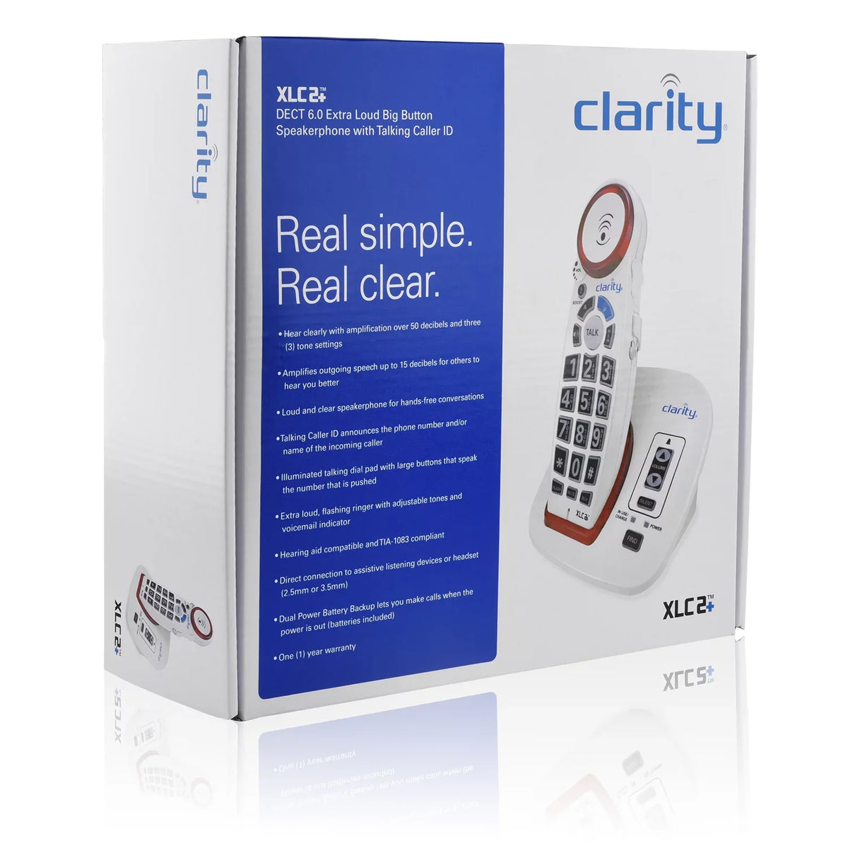 Cordless White Clarity Caller Speakerphone Button Talking with ID, Big Amplified