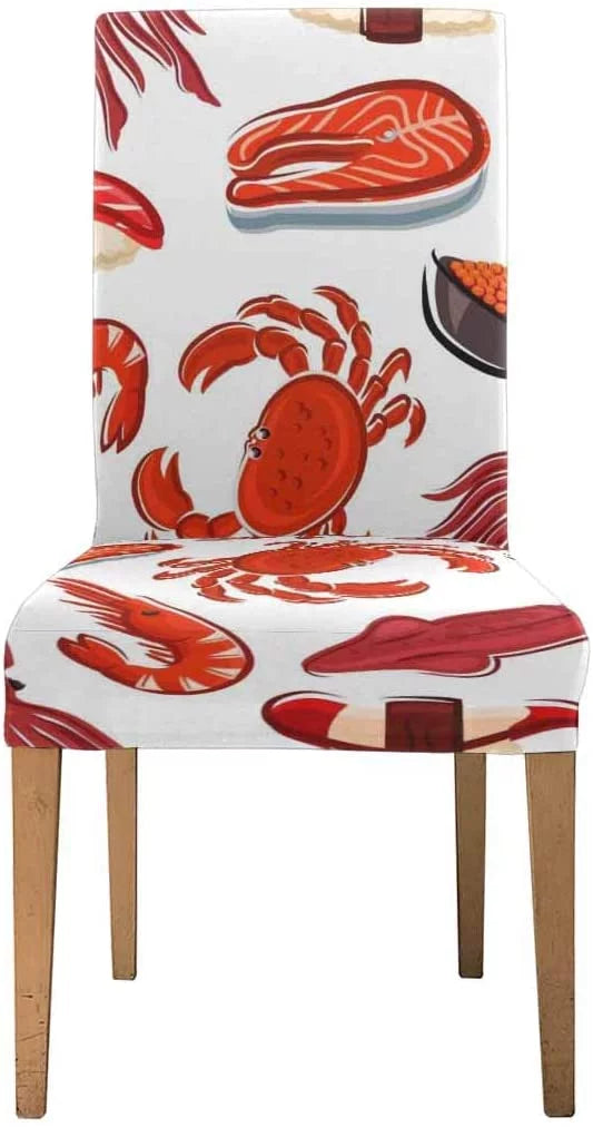 of Sushi Cover for Room Stretch Dining Salmon Wedding Squids Protector Seat Shrimps Set Steaks 4 Slipcover Chair Hotel FMSHPON Crabs Party