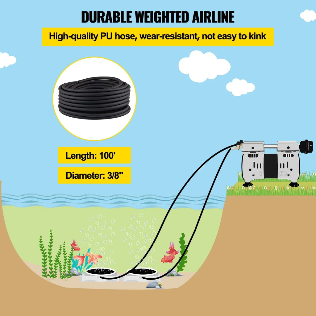 Deep System 4.7 Aeration HP Membrane CFM for & 3 Pond with Tubing 100' for 10" Aeration Diffuser VEVOR Lake Acres, Aerator 3/4 Weighted Water