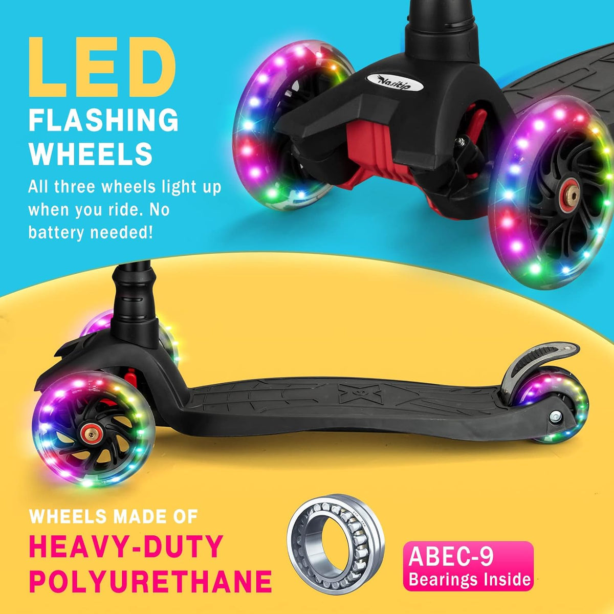Bearing, Old(Black) for Kids with 4 from Scooter Portable Push Adjustable Height, Wheels Boys 3 to Up Toddlers Kick 3 Collapsible AEBC-9 Girls Light Years Scooter 12