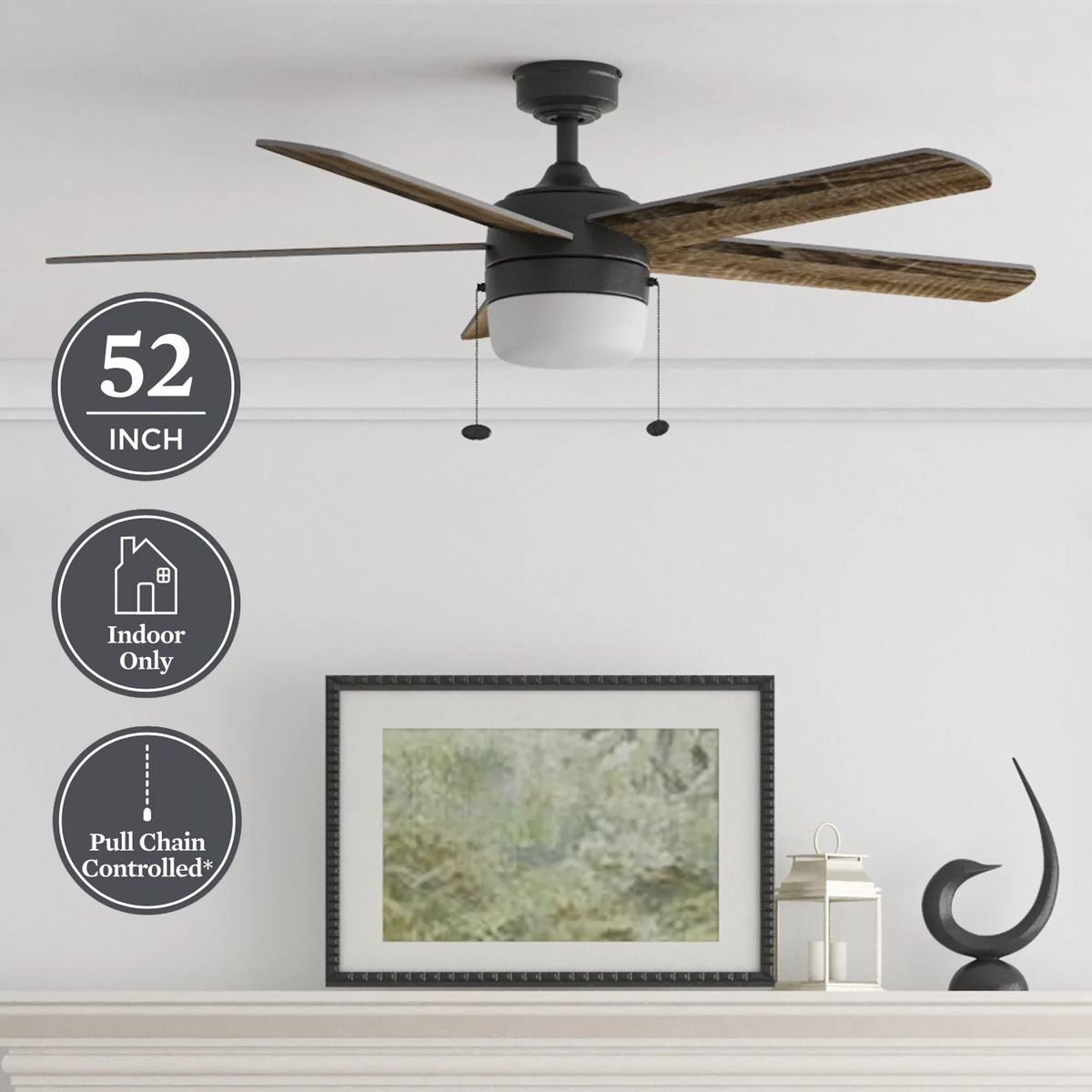 Reverse with Gardens Color Homes Temperature Indoor Light, Ceiling 52" & Airflow Black & Fan Adjustable Pearce Better