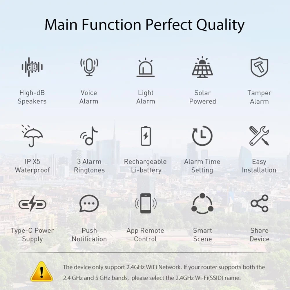 Alarm Linkage Intelligent Alarm Light Alarm Wifi Control Smart IPX5 Real-time Device Sound BT 5.0 Solar Powered Waterproof APP Home