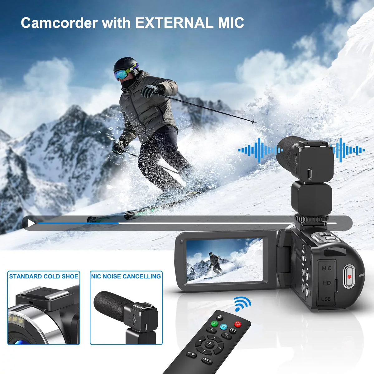 Video Mic Video Digital Flip 32GB inch 64MP Camera External Vlogging with Remote for 8K Camcorder Camera Camera Screen Control, SD Card, 2.4G Camera 3.0 18X Two and Batteries MARVUE Youtube