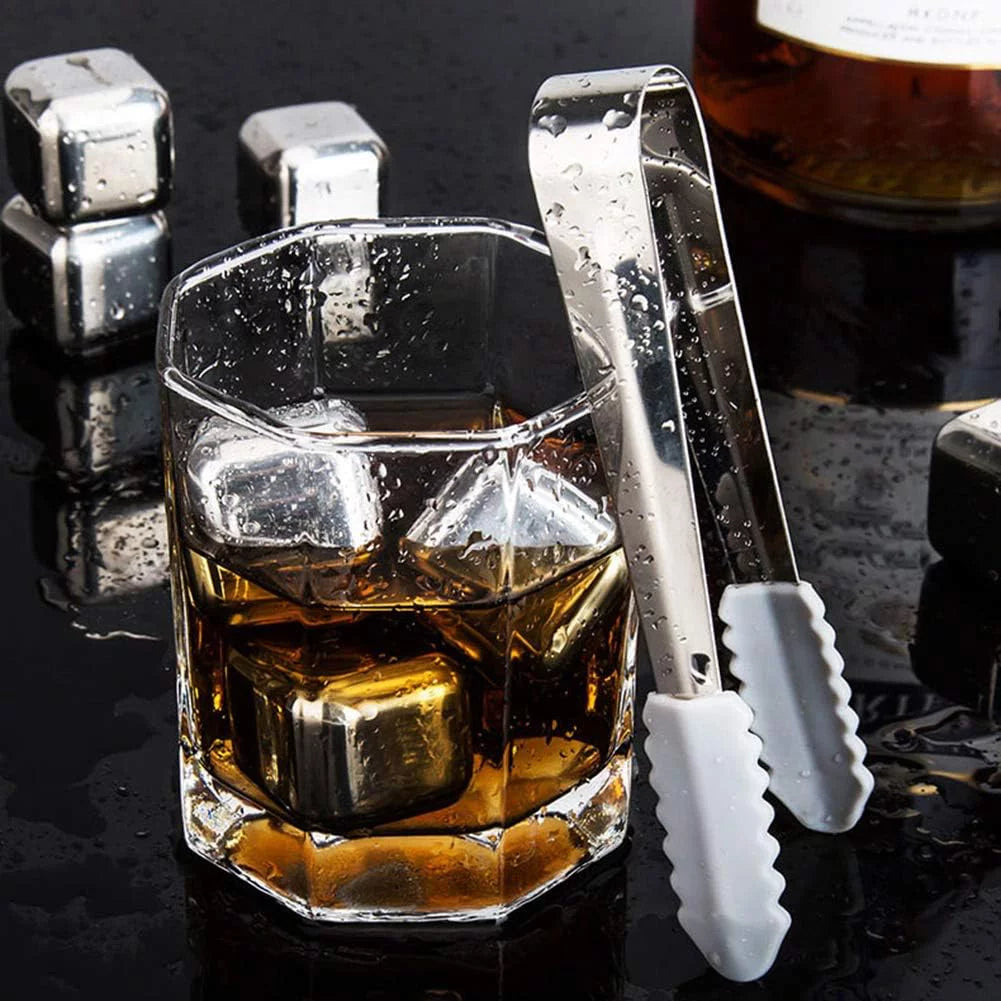 Chilling Vodka Red Stone Drinks(6Pcs) Stainless Rocks Bar Cubes Steel Cubes Scotch Beverage Reusable Ice Wine for Beer Whiskey Ice Balls Ice Metal Sphere