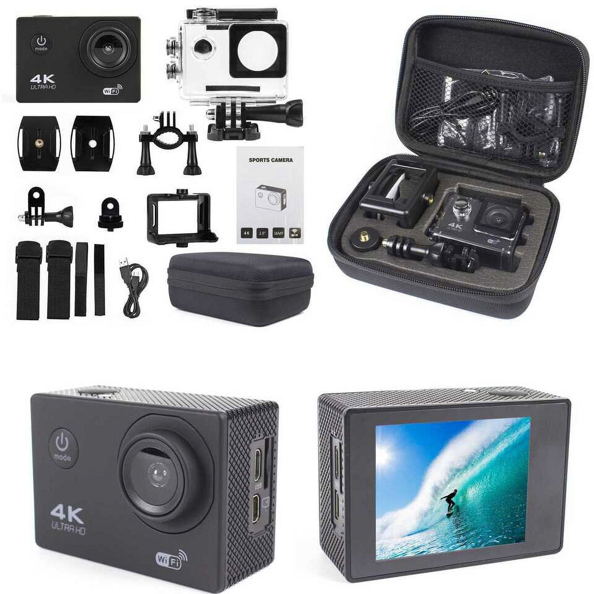 Waterproof, Card, Camera Under 1080P Included HD Action TF Case Camera Carry Battery, Sports 30M